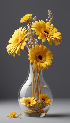 Yellow gerbera daisies in glass vase