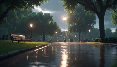 Rainy evening in a park