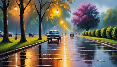 Rainy evening street scene