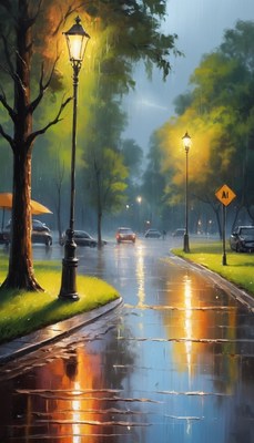 Rainy evening street scene