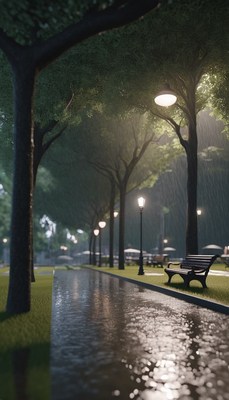 Rainy night walkway