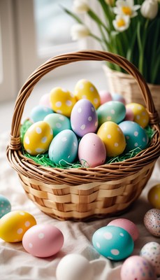 Easter basket of decorated eggs