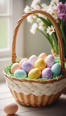 Easter eggs in wicker basket
