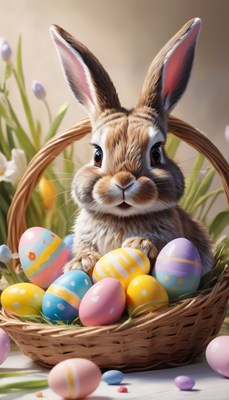 Easter bunny with basket of eggs
