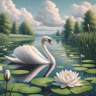 Swan on a summer lake