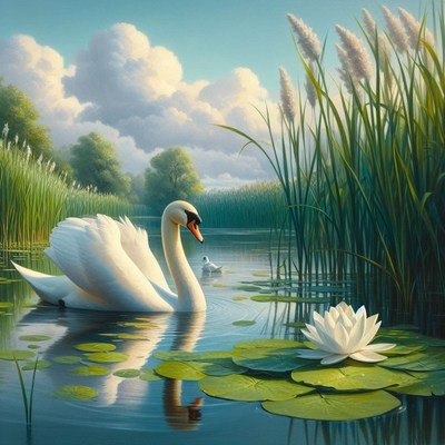 Swan on a summer lake
