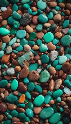 Smooth teal and brown pebbles