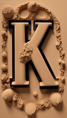 Letter k in brown powder