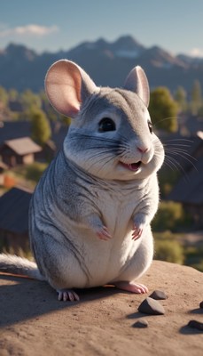 Chinchilla sitting on a rock