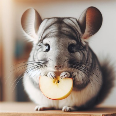 Chinchilla eating apple slice