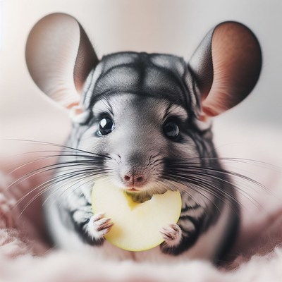 Chinchilla eating apple slice