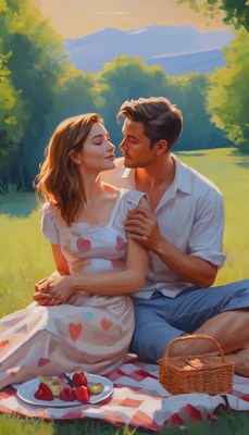 Couple's picnic in the mountains