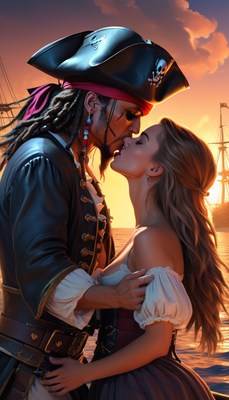 Pirate kiss at sunset
