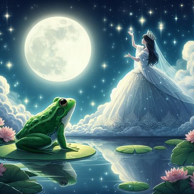 Princess, frog, and moonlit night