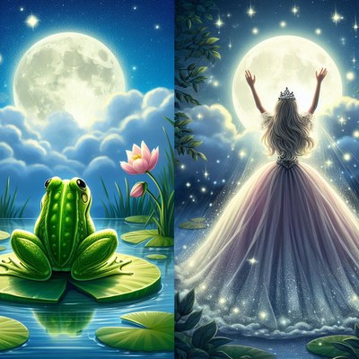 Frog and princess under the moon
