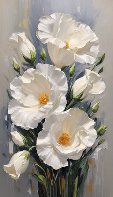 White flowers on grey background