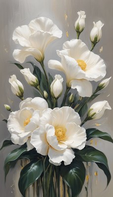 White flowers in vase, painted detail