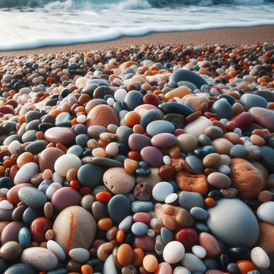 Colorful pebbles on sandy beach