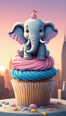Elephant on cupcake at sunset