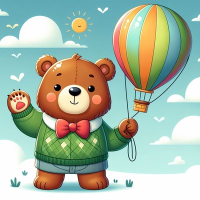 Bear holding hot air balloon