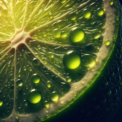 Lime slice close-up with water droplets