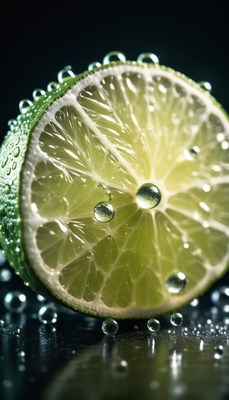 Lime slice with water droplets