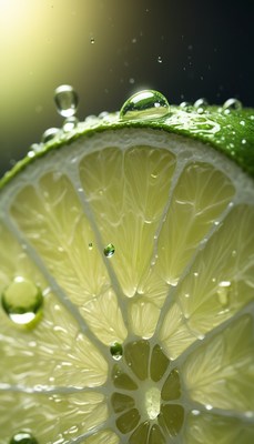 Lime slice with water drops