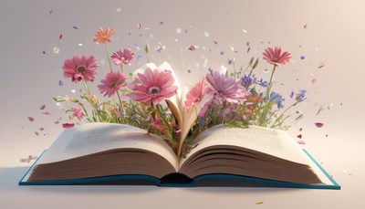 Open book with flowers