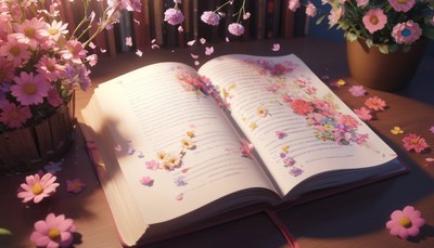 Open book with flowers