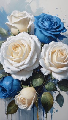 White and blue roses bouquet