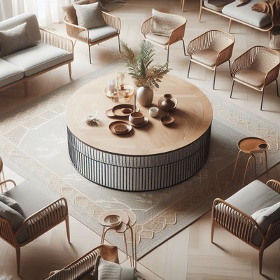 Modern living room with round coffee table