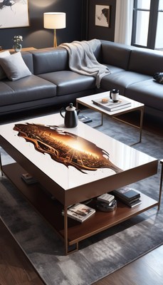 Modern coffee table with cityscape design