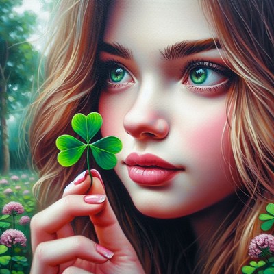 Woman holding four-leaf clover