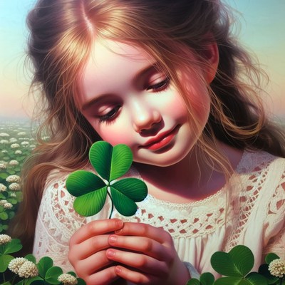 Girl holding clover in field