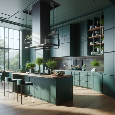 Modern green kitchen island