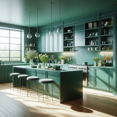 Modern green kitchen island