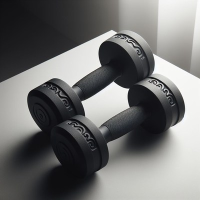Black dumbbells on white surface
