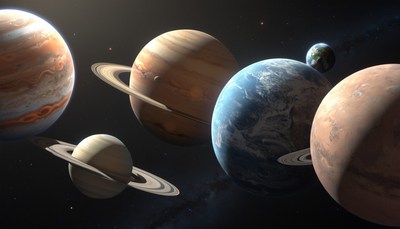 Planets in space with rings