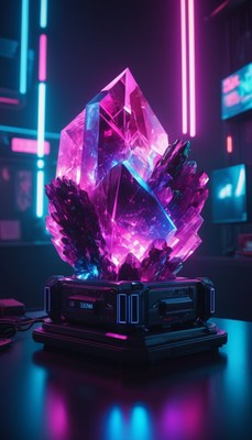 Purple crystal under neon lights