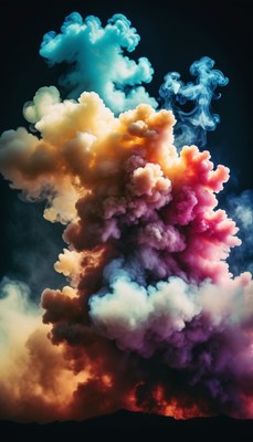 Colorful smoke plume over mountain