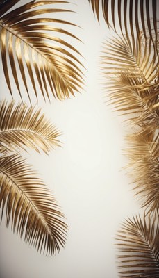 Golden palm fronds on white background