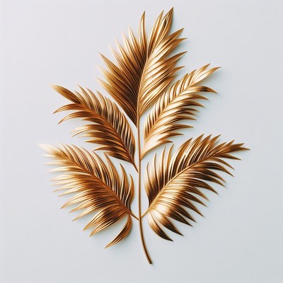 Golden palm leaves on white background