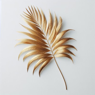 Gold palm leaf on white background