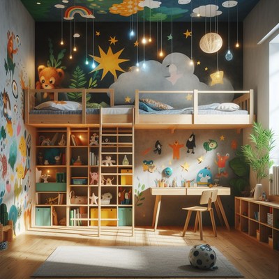 Modern child's bedroom with bunk bed