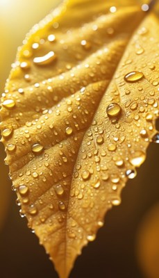 Dew drops on autumn leaf