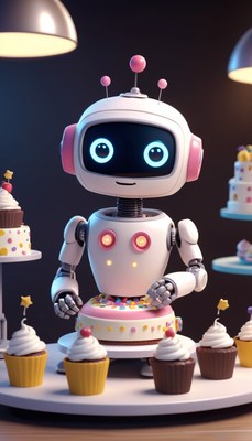 Robot decorating birthday cake