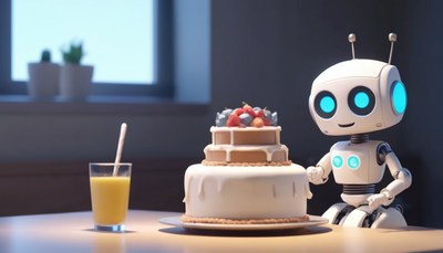 Robot celebrating birthday with cake