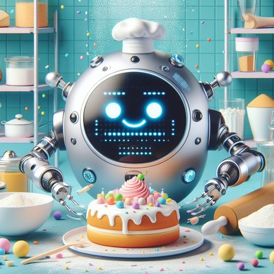 Robot chef baking cake