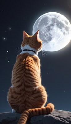 Cat gazing at the moon