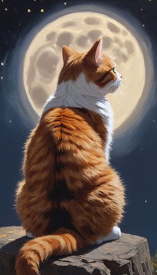 Cat gazing at the full moon